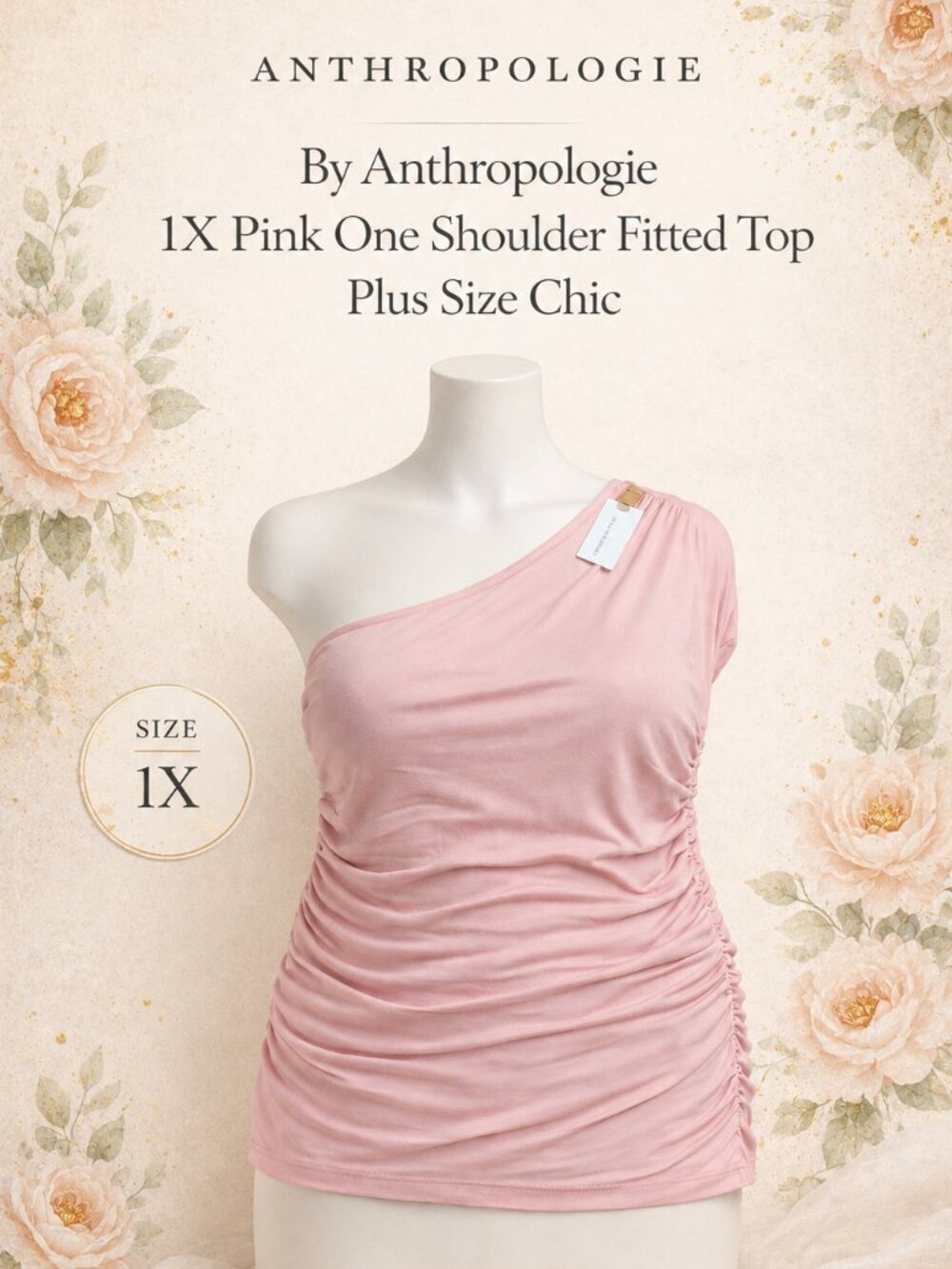 Share Anthropologie One Shoulder Ruched Top – Size 1X – Blush Pink – New With Ta